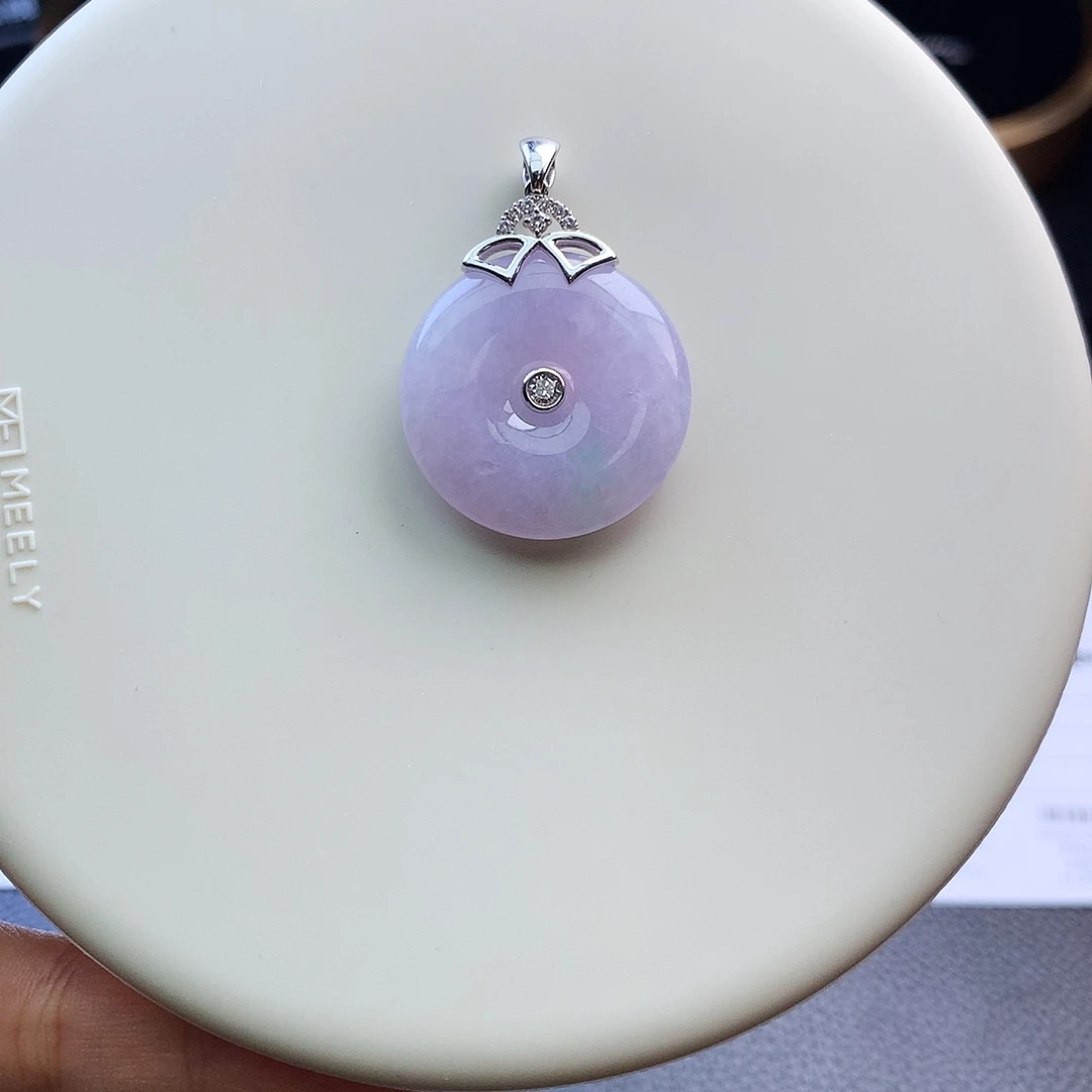 翡翠18K金镶嵌挂件48小时鉴赏期  平安扣