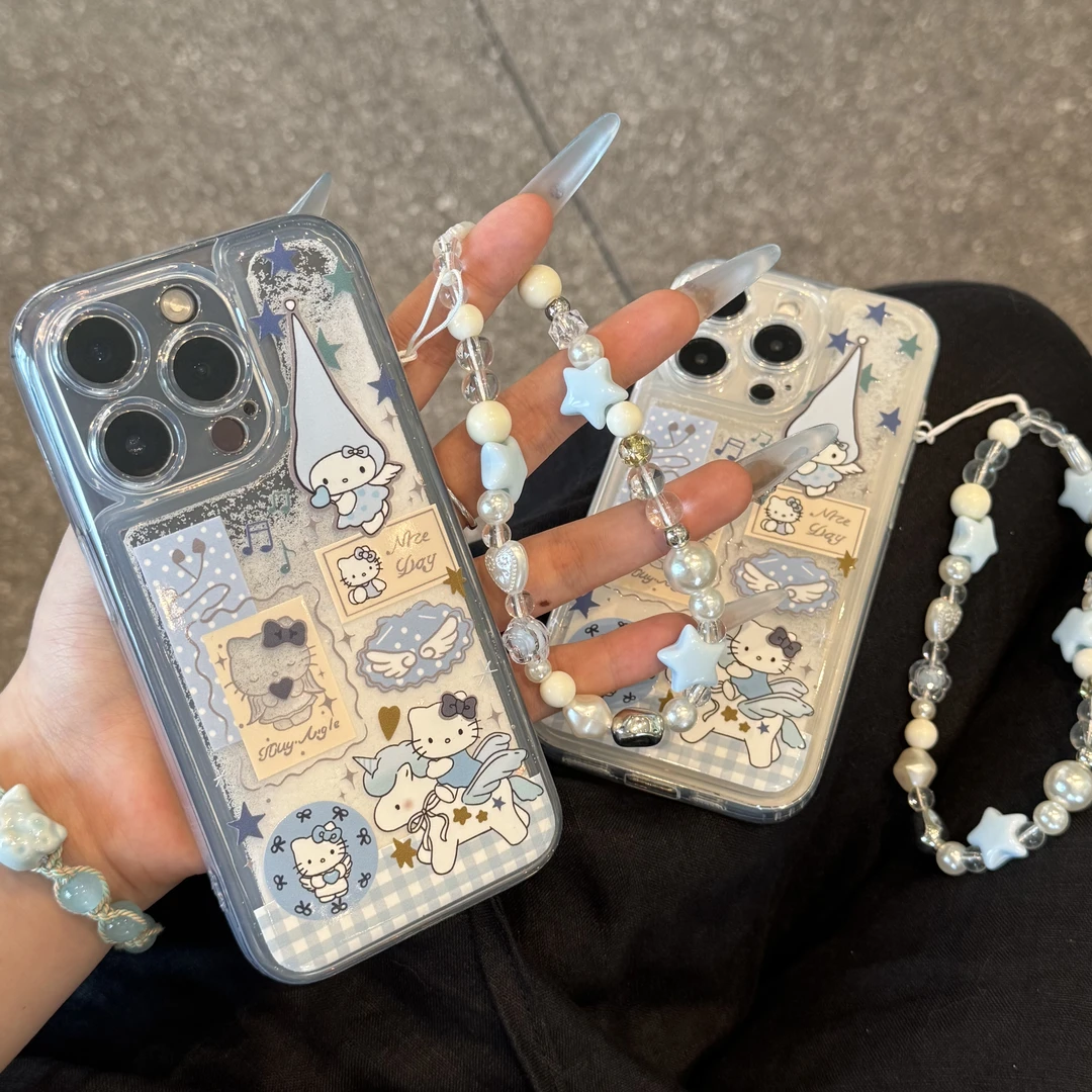 GGBond天使KT星星挂链适用iphone16流沙手机壳华为vivo小米15oppo