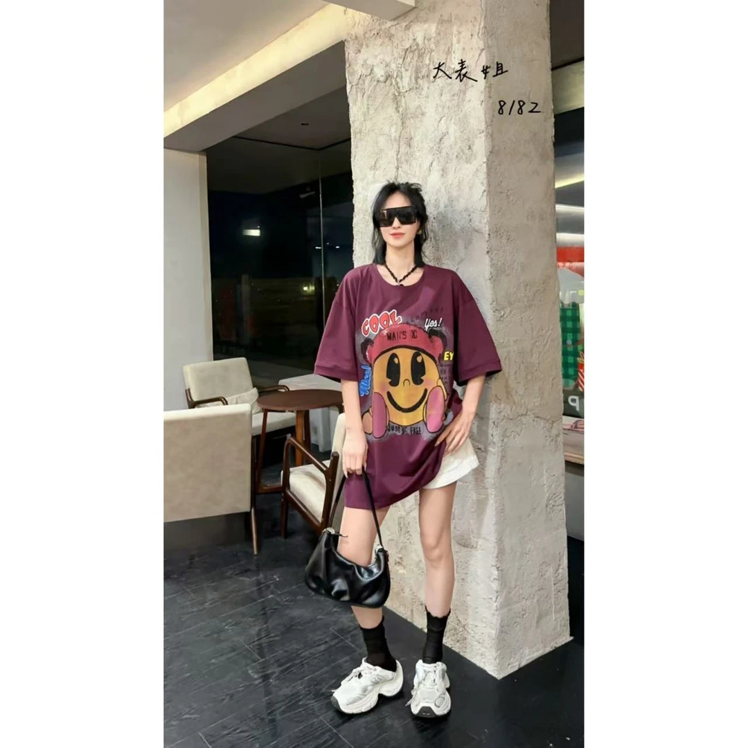 8182欧美时尚大码潮流休闲宽松可爱卡通短袖T恤女百搭显瘦洋气t潮