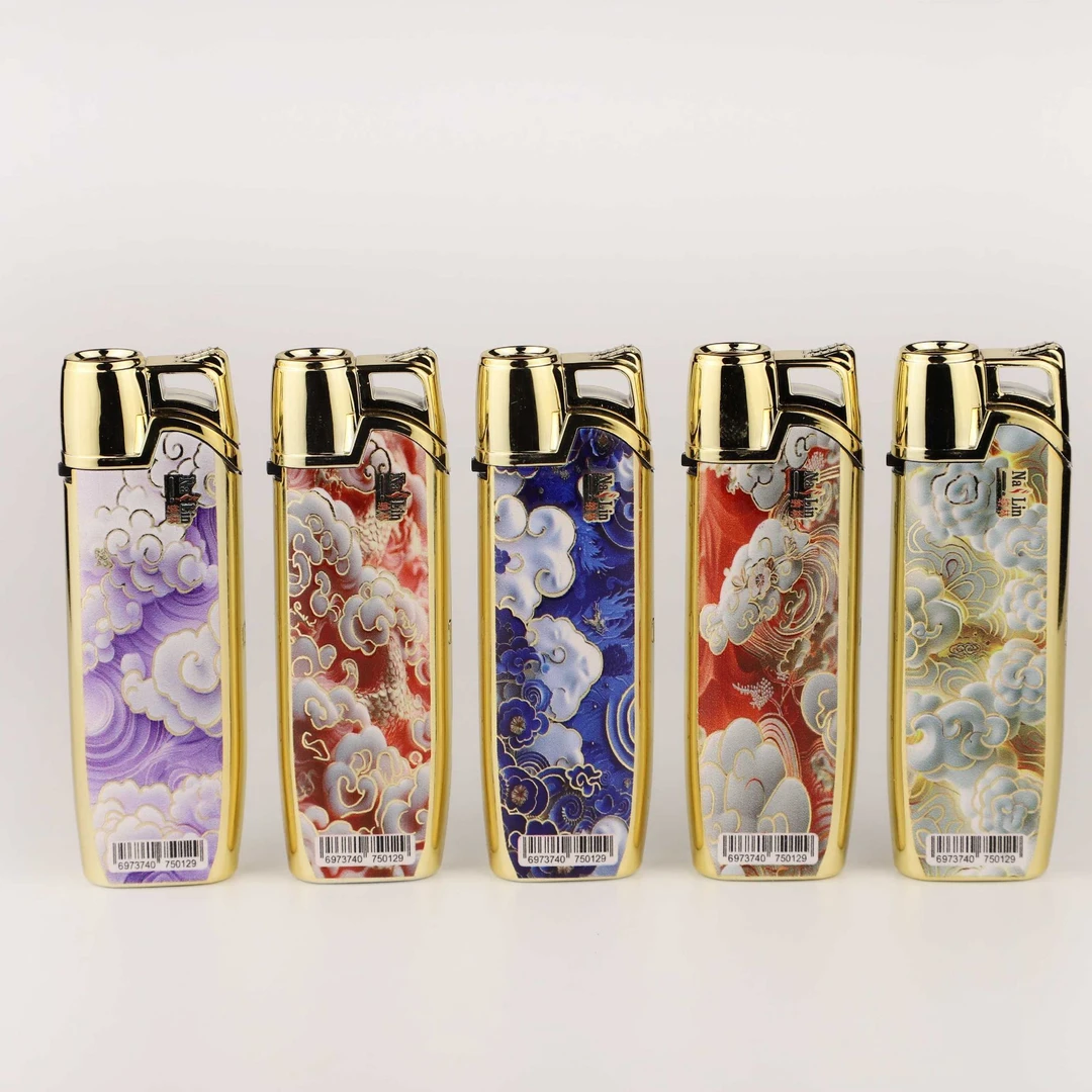 国风潮流直冲防风七彩高颜值斜打充气金属打火机充气打火机