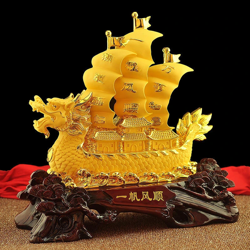 一帆风顺龙帆船招财摆件办公室桌面老板桌家居装饰工艺品开业-欣