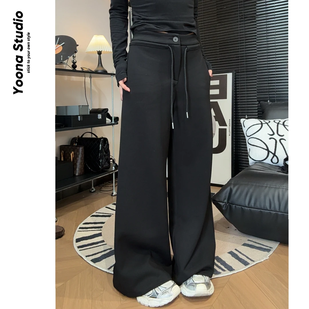 【U娜】秋冬百搭加绒直筒休闲松紧腰卫裤