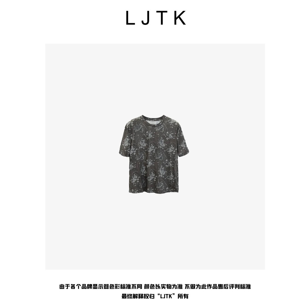 花夏——【LJTK】25S复古印花圆领垂感短袖