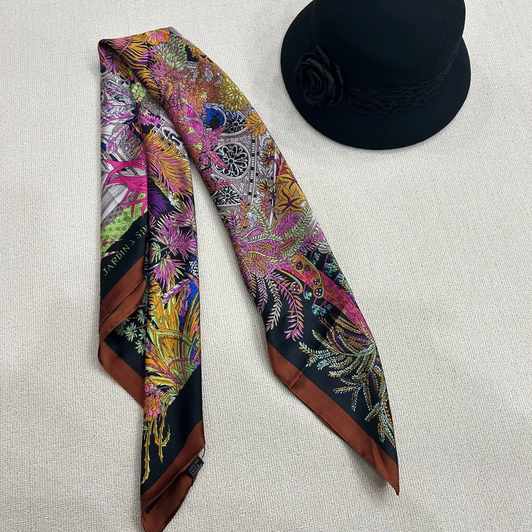 f90-1【热带雨林】 丽景缎90*90左右气质丝巾方巾时尚