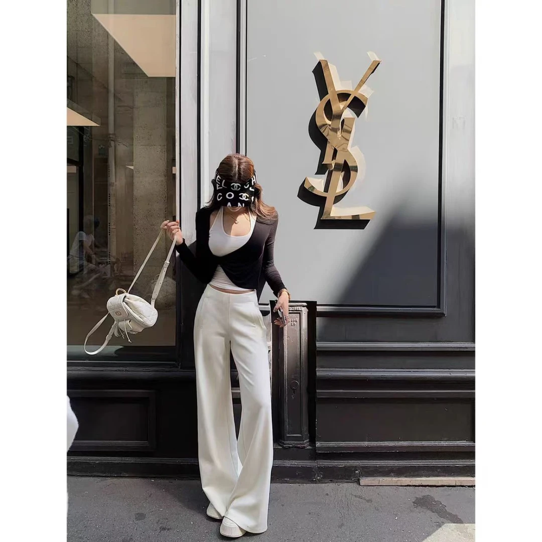 曼曼【都氧空气裤】简约宽松显瘦气质直筒阔腿喇叭裤