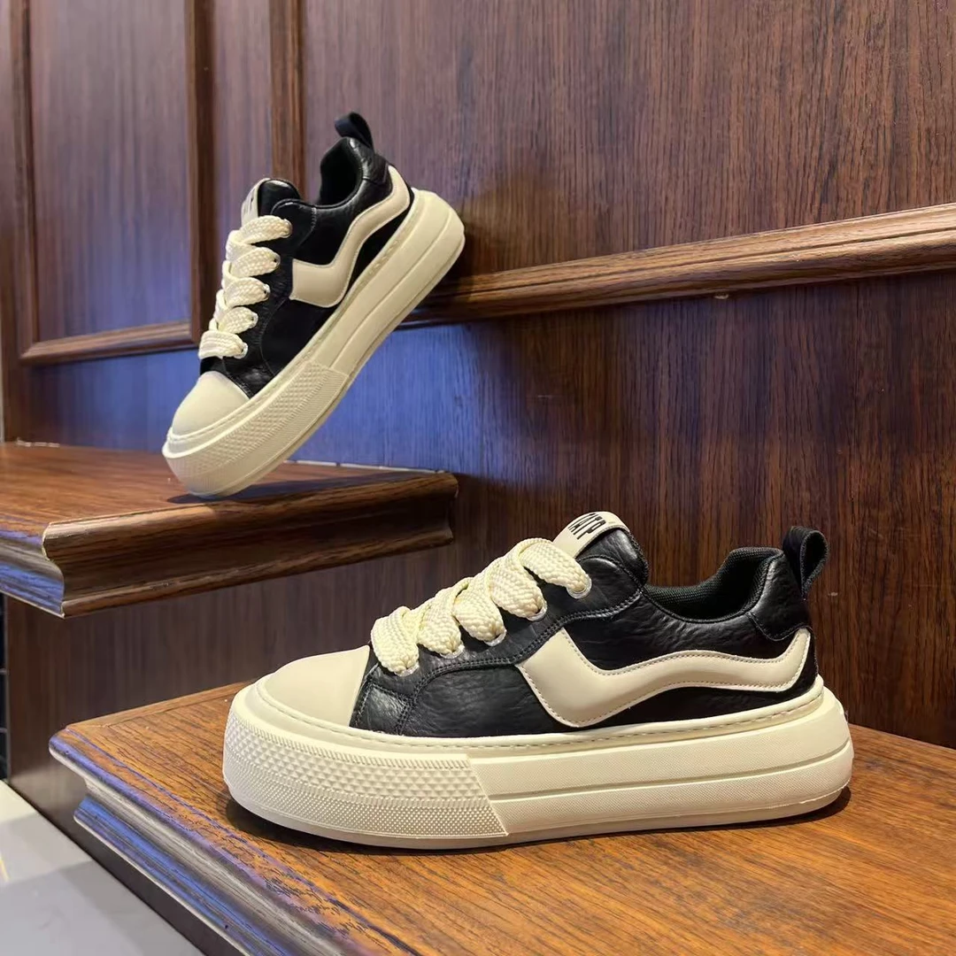 男鞋2025秋季潮流时尚厚底百搭增高休闲潮鞋低帮系带圆头男生鞋子