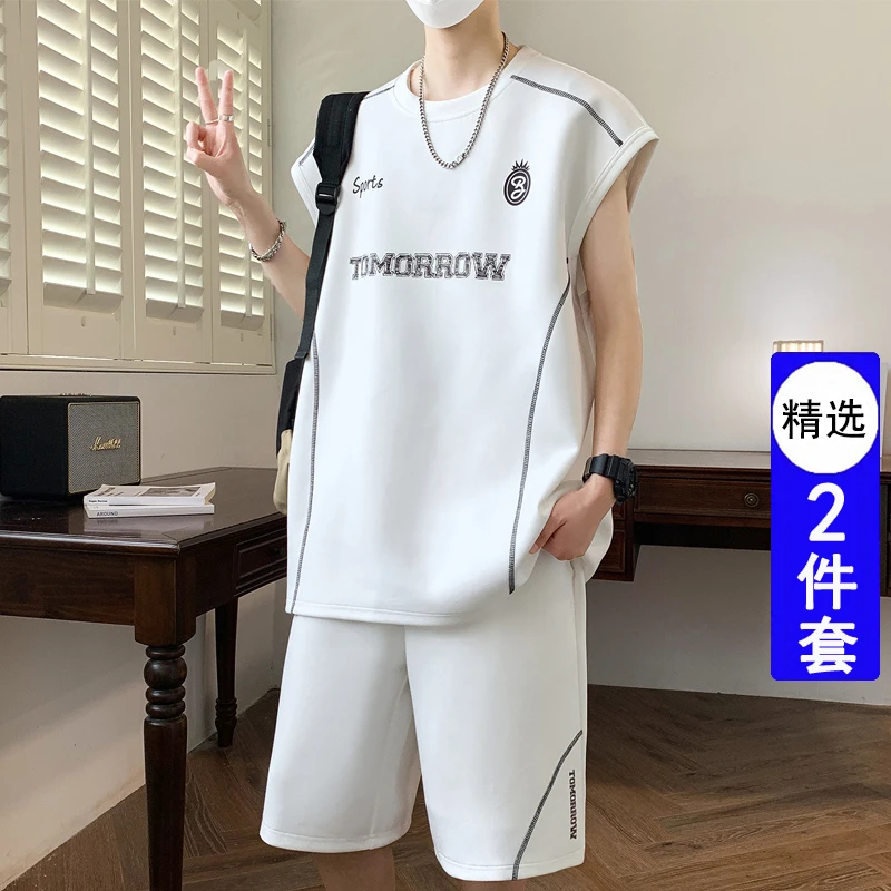 青少年夏季男士无袖背心套装潮流百搭学生休闲运动篮球服两件套男