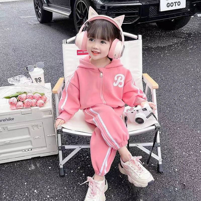 38087女宝套装秋冬加绒休闲连帽小童运动网红洋气韩版时尚套装