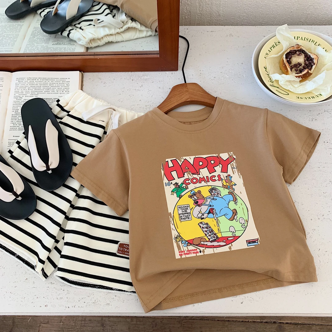 ZYx080男童卡通印花圆领T恤休闲2025夏季新款时尚韩版中小童