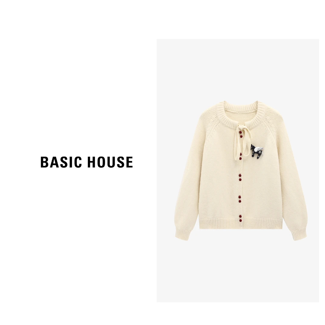 Basic House/百家好圆领设计领口系带元素设计感毛衣-B0625B5NZO2