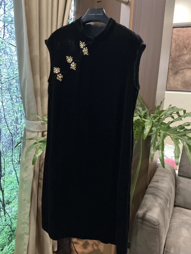 Tender Jinger【黑标】真丝丝绒气质中式连衣裙T52LAN30255