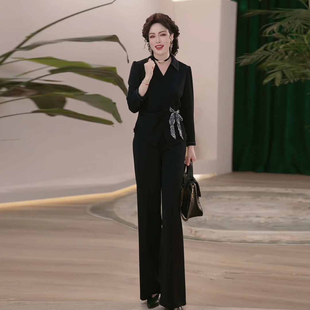 2025新款妈妈装秋装时尚套装气质中年女装宽松两件套显瘦上衣裤子