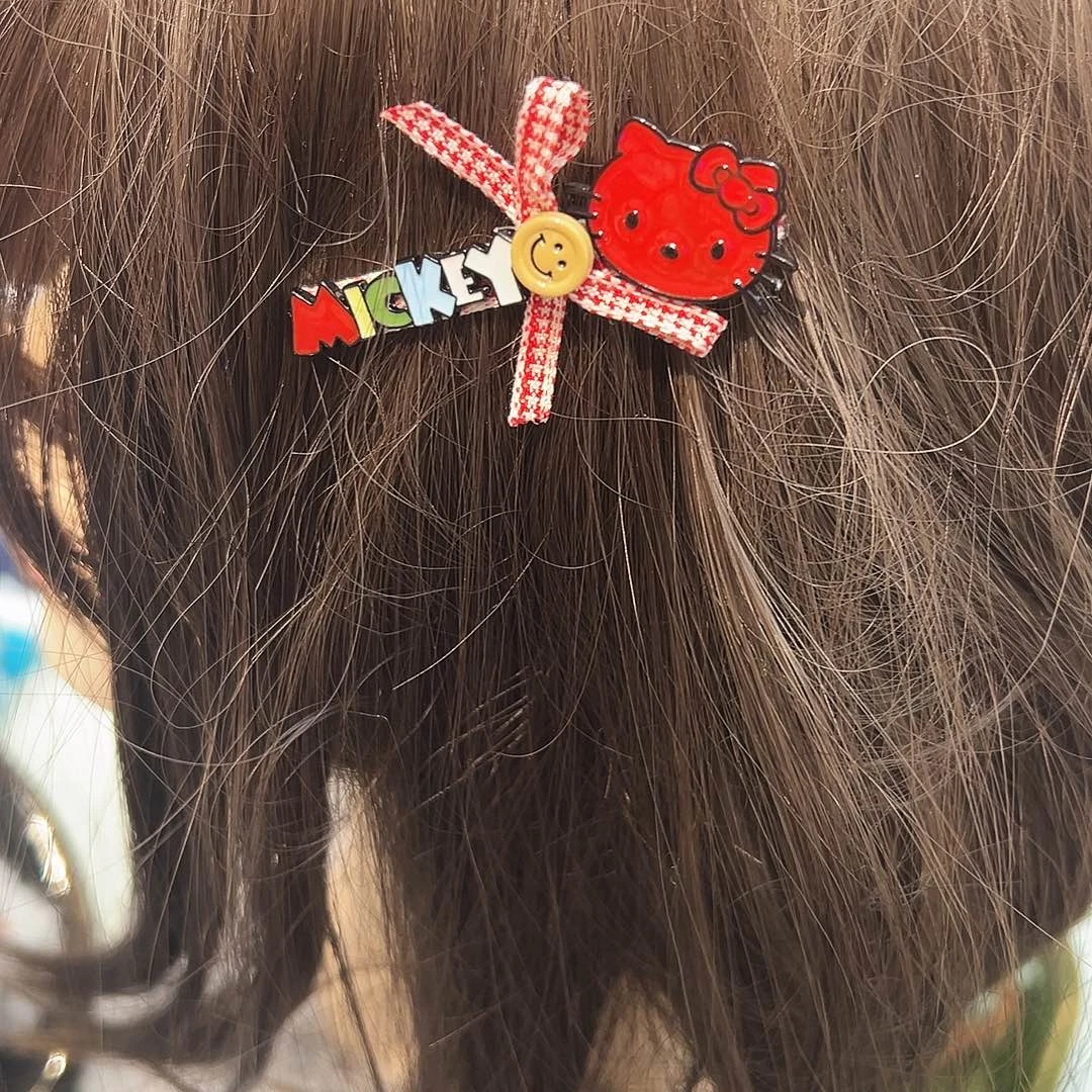 皮质非金属红色kt蝴蝶结鸭夹