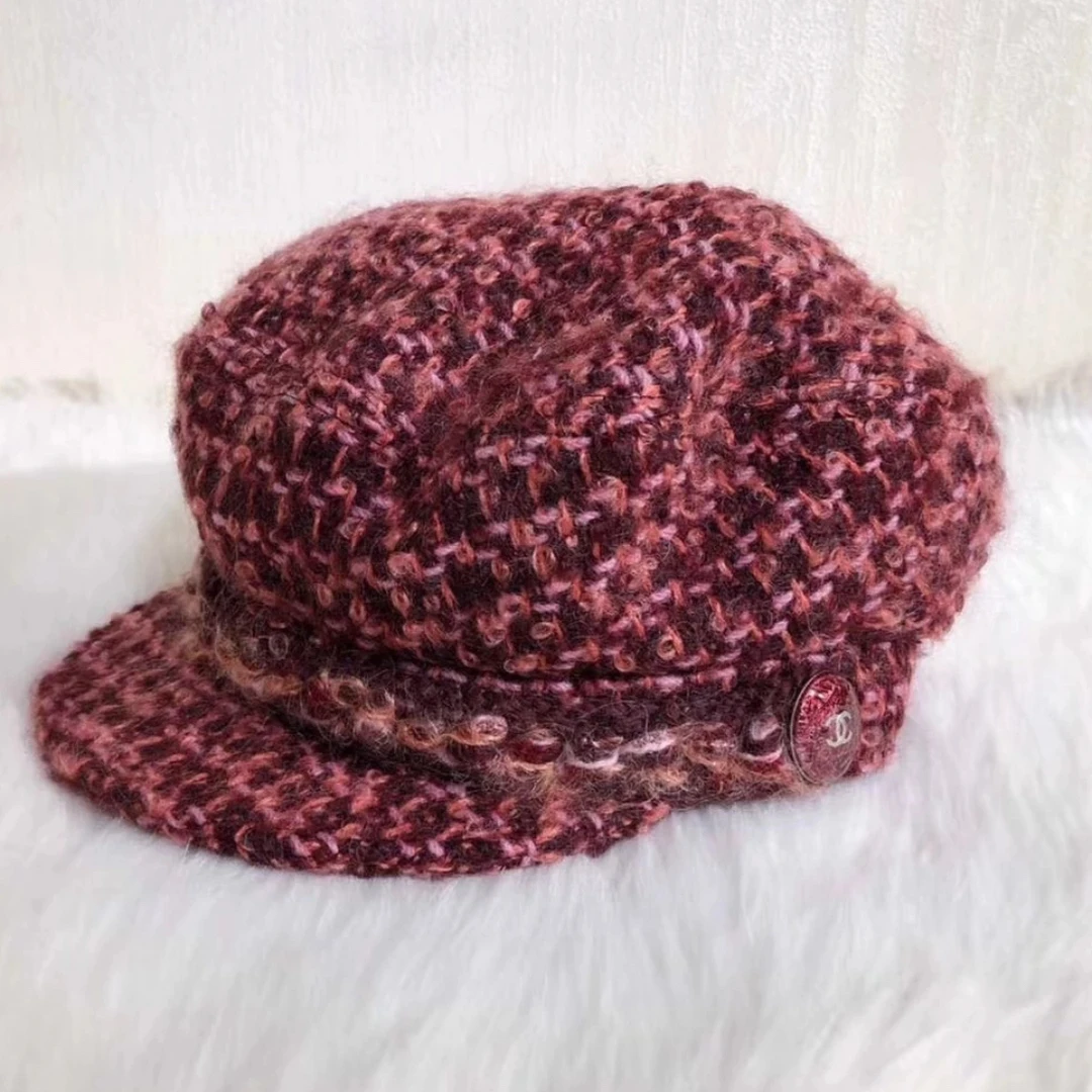 99新 Chanel/香奈儿 玫红色小香编织贝雷帽 M码 58cm GM005627