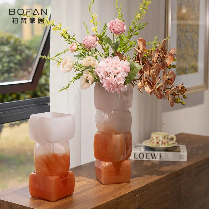 bofan/柏梵中古方口渐变花瓶小众设计感水养鲜花几何花器高级感