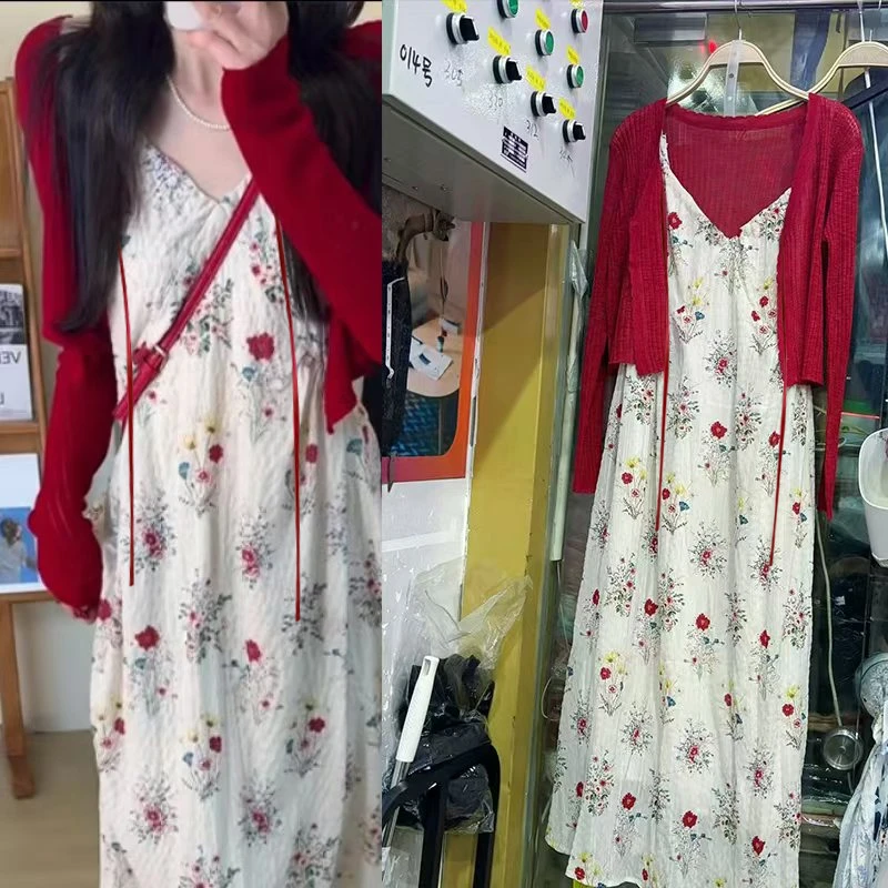 2025新款爆款夏季潮流孕妇装夏日绝美穿搭碎花吊带连衣裙休闲开衫