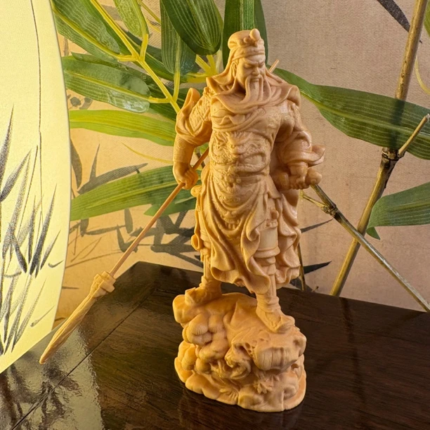 黄杨木雕武财神关公关二爷文玩客厅摆件收藏工艺品18公分