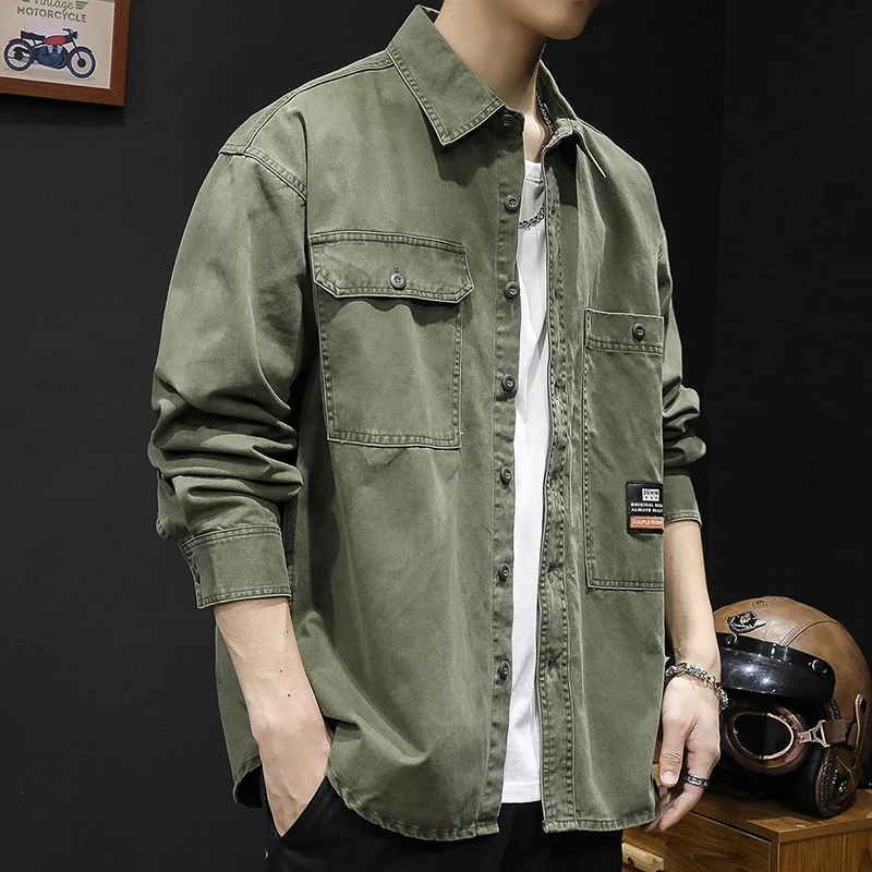 LEIGHZ/雷茨长袖衬衣外套男士春季男款新款休闲大码上衣工装衬衫