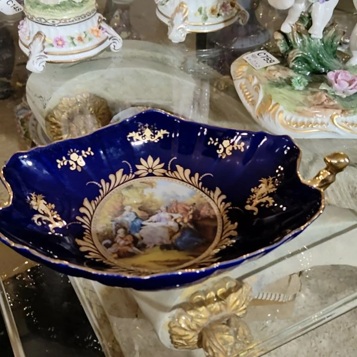 陶瓷老货库存钴蓝釉果盘