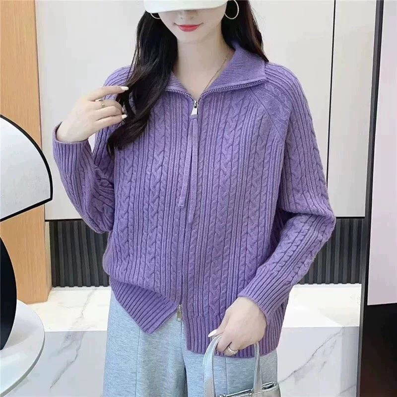 383#【拉链巴结开衫--香芋紫】新款针织开衫上衣开衫毛衣女洋气百搭