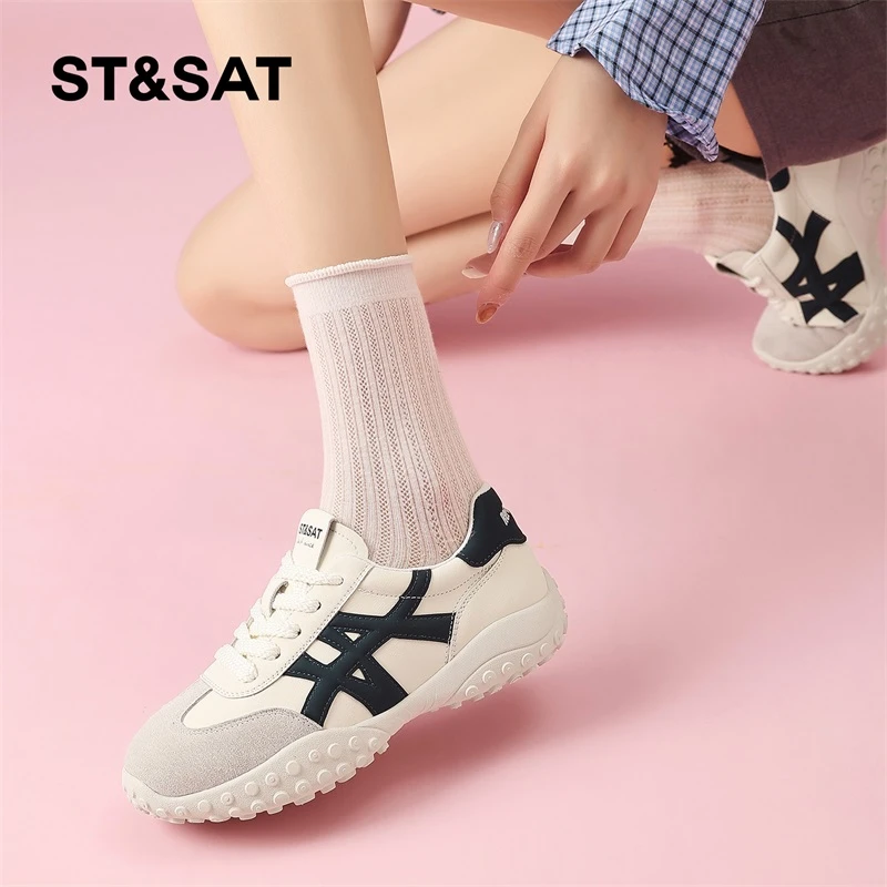 星期六厚底德训鞋女款2025新款秋季透气百搭阿甘鞋休闲运动小白鞋