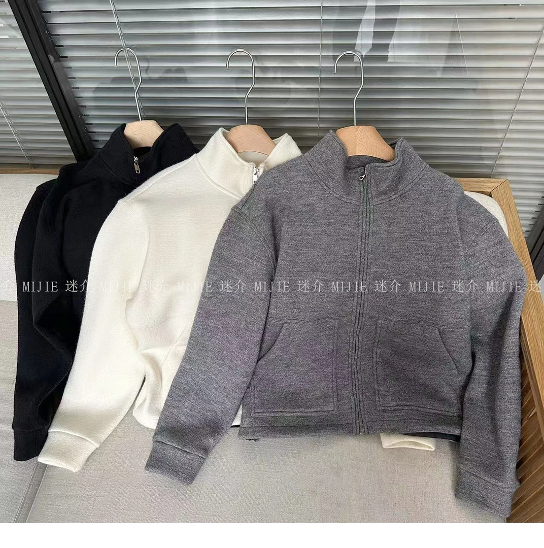 【迷介】加绒加厚小立领卫衣开衫外套长袖女秋冬新款上衣短款