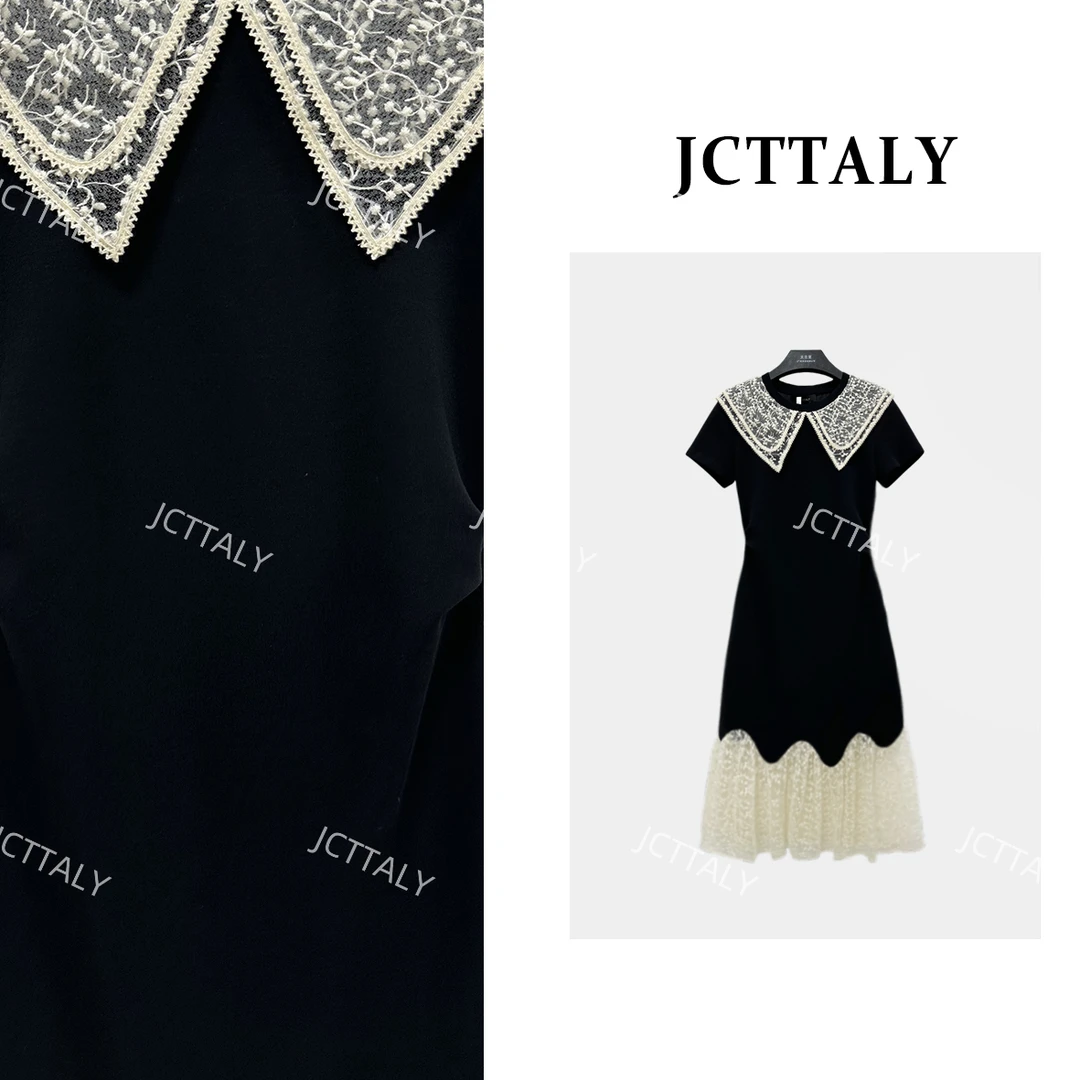 【茶茶】拼接条纹蝴蝶结连衣裙初恋风针织气质风JC-A4189