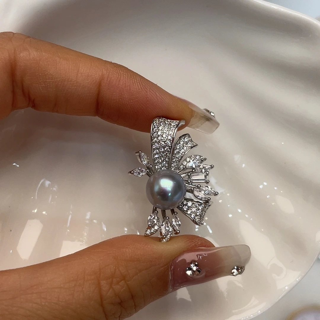 吊坠(不含链)银S925镶嵌海水珍珠