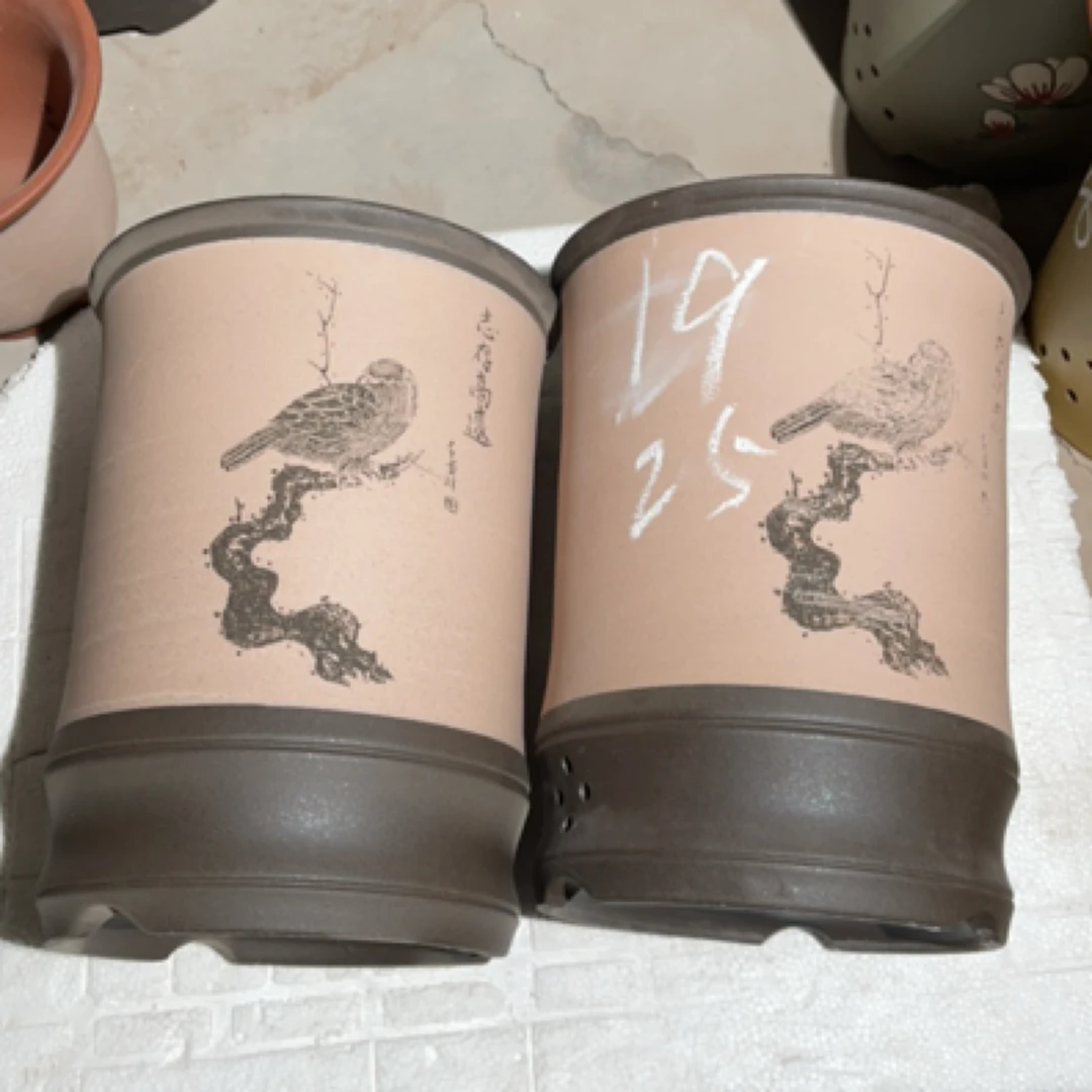 紫砂竹节米白大号一对