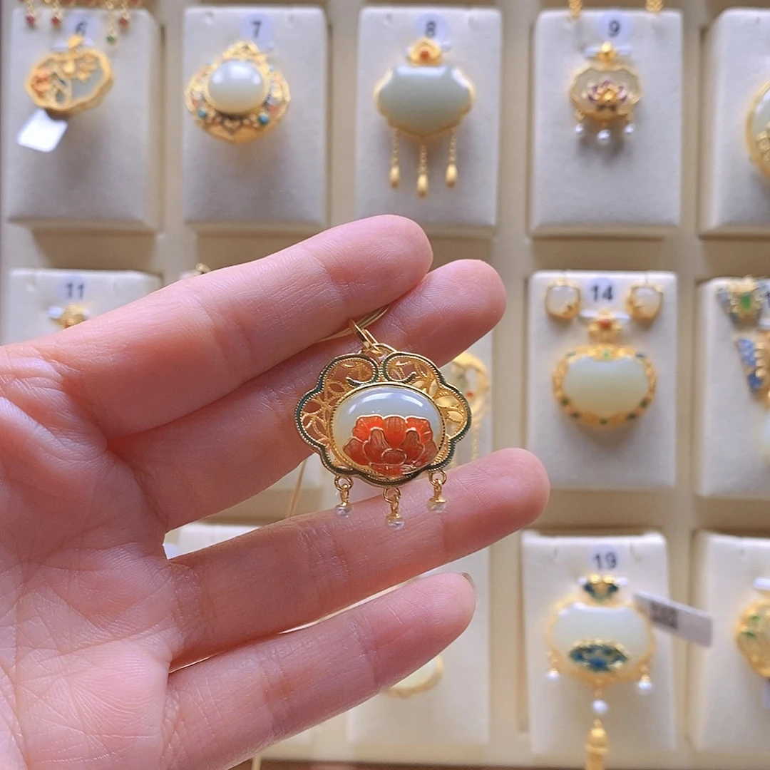 和田玉颈饰银S925镶嵌