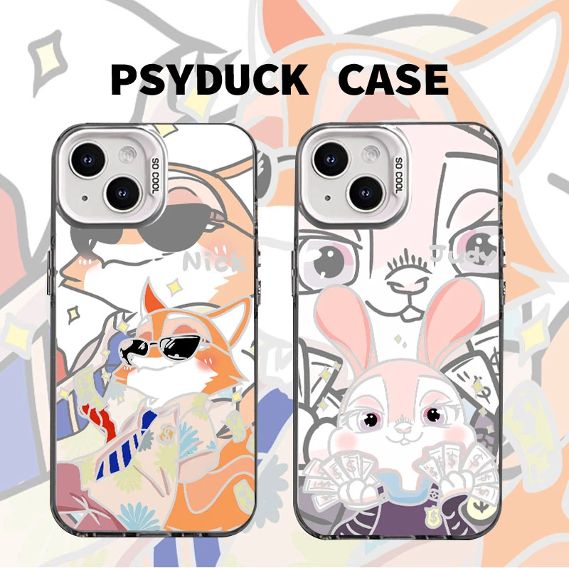 适用苹果华为一加iQOO小米有钱花尼克朱迪彩银情侣创意防摔手机壳