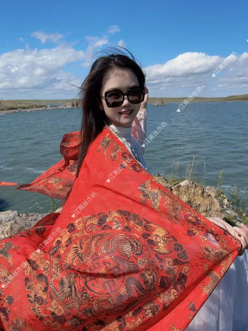 【凤舞九天】烧花-70×180长巾优雅披肩 新款提花围巾女士丝巾