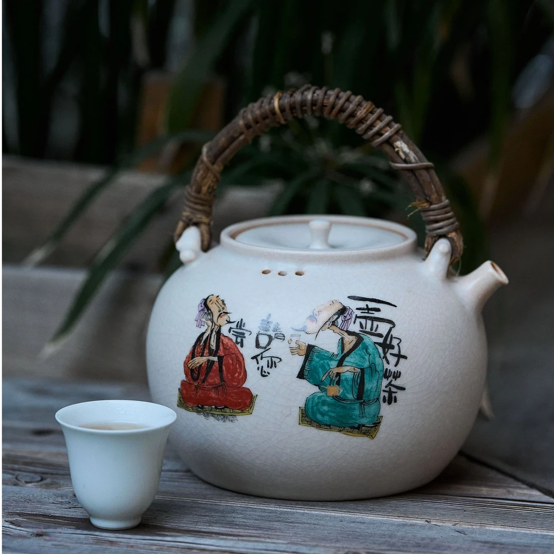 问泉煮茶壶 藤编彩绘