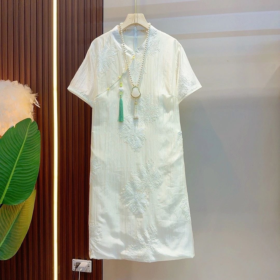 夏季新款国风连衣裙新中式宽松百搭重工刺绣设计77259