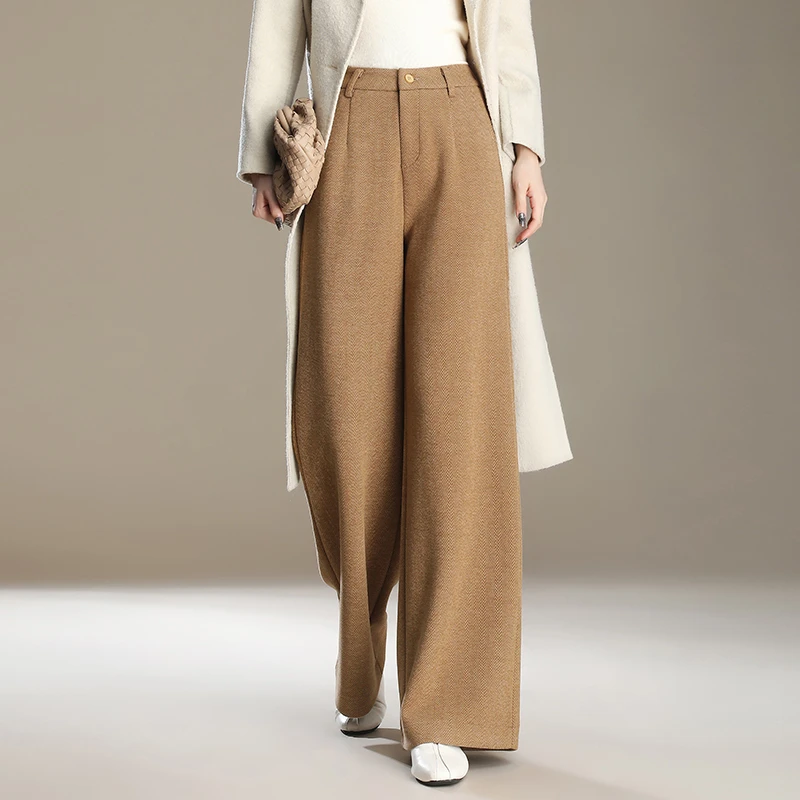 曼德西比利阔腿裤女秋冬2025新款加厚今年流行爆款垂感裤子羊毛呢