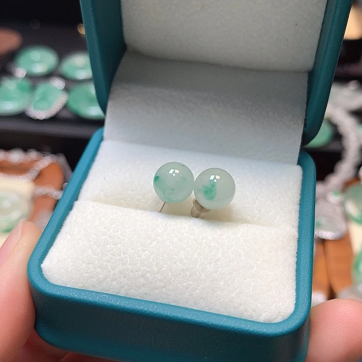 石英质玉银S925镶嵌耳钉