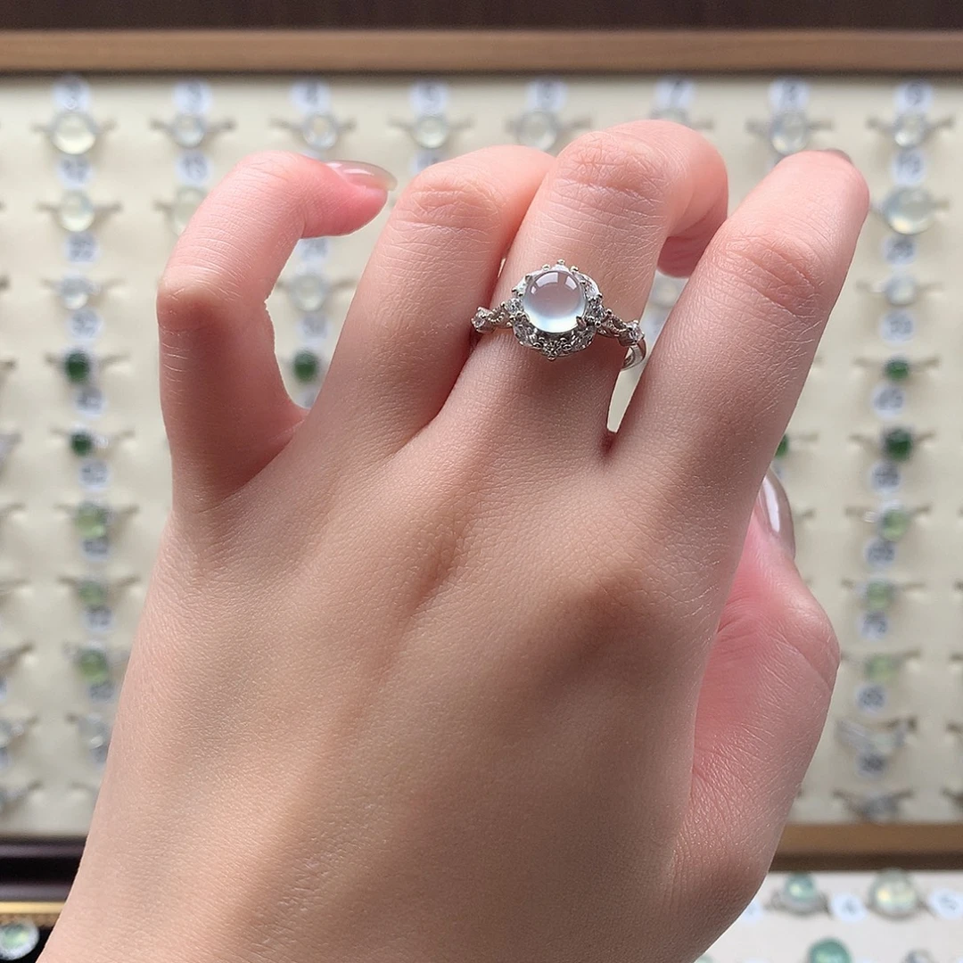 蛇纹石玉银S925镶嵌戒指