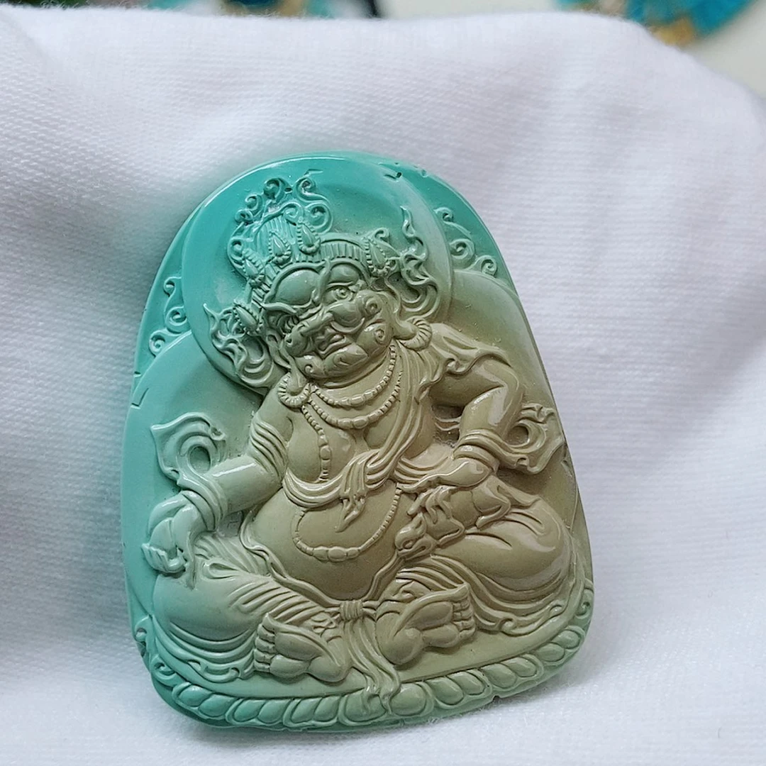 未镶嵌绿松石高瓷特色精雕黄财神牌