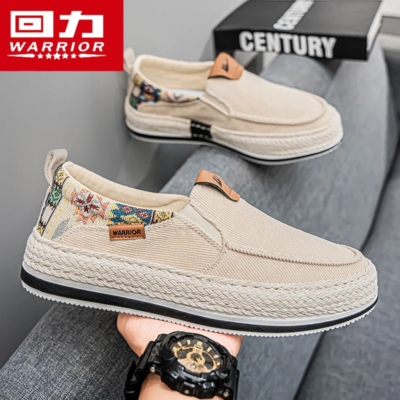 回力男鞋春季老北京布鞋舒适懒人一脚蹬工作开车潮鞋黑色帆布鞋男