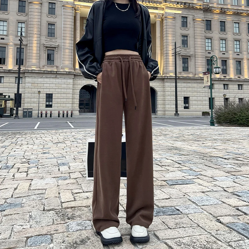 荔枝纹欧棉拖地裤2025春秋女美式垂感直筒宽松慵懒感运动休闲裤