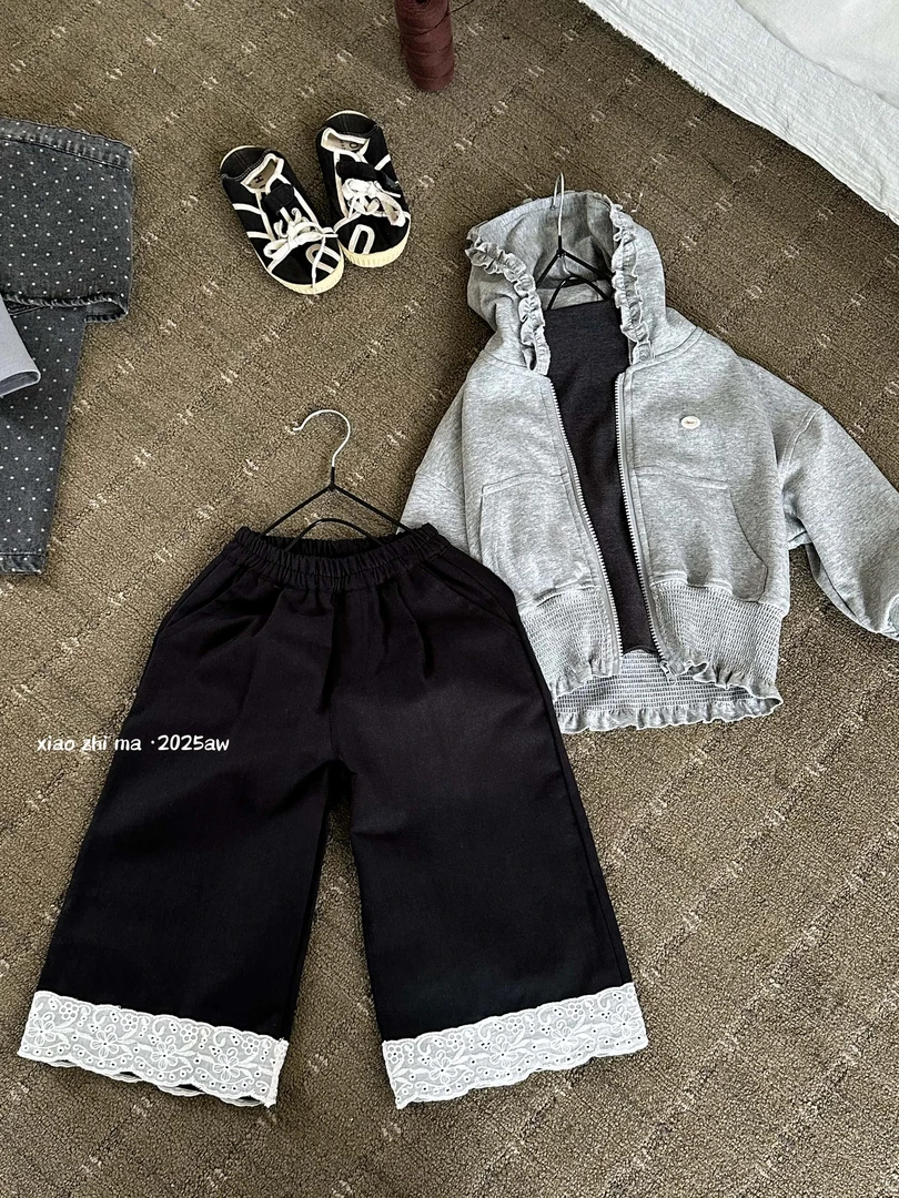 XZM-1719-1726-儿童百搭清新花边直筒裤+卫衣套装（秋款）