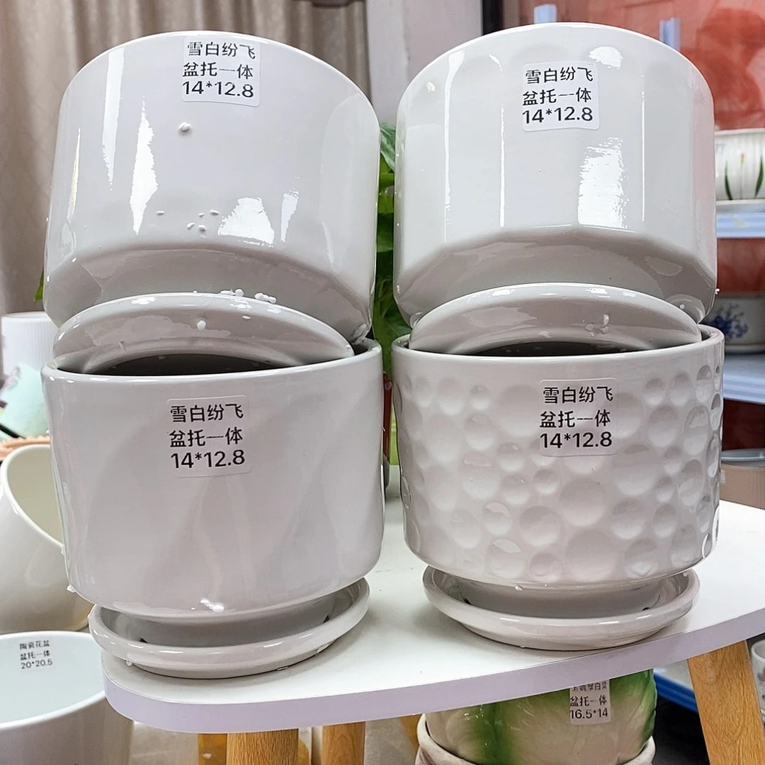 陶瓷@陶瓷花盆@@雪白纷飞