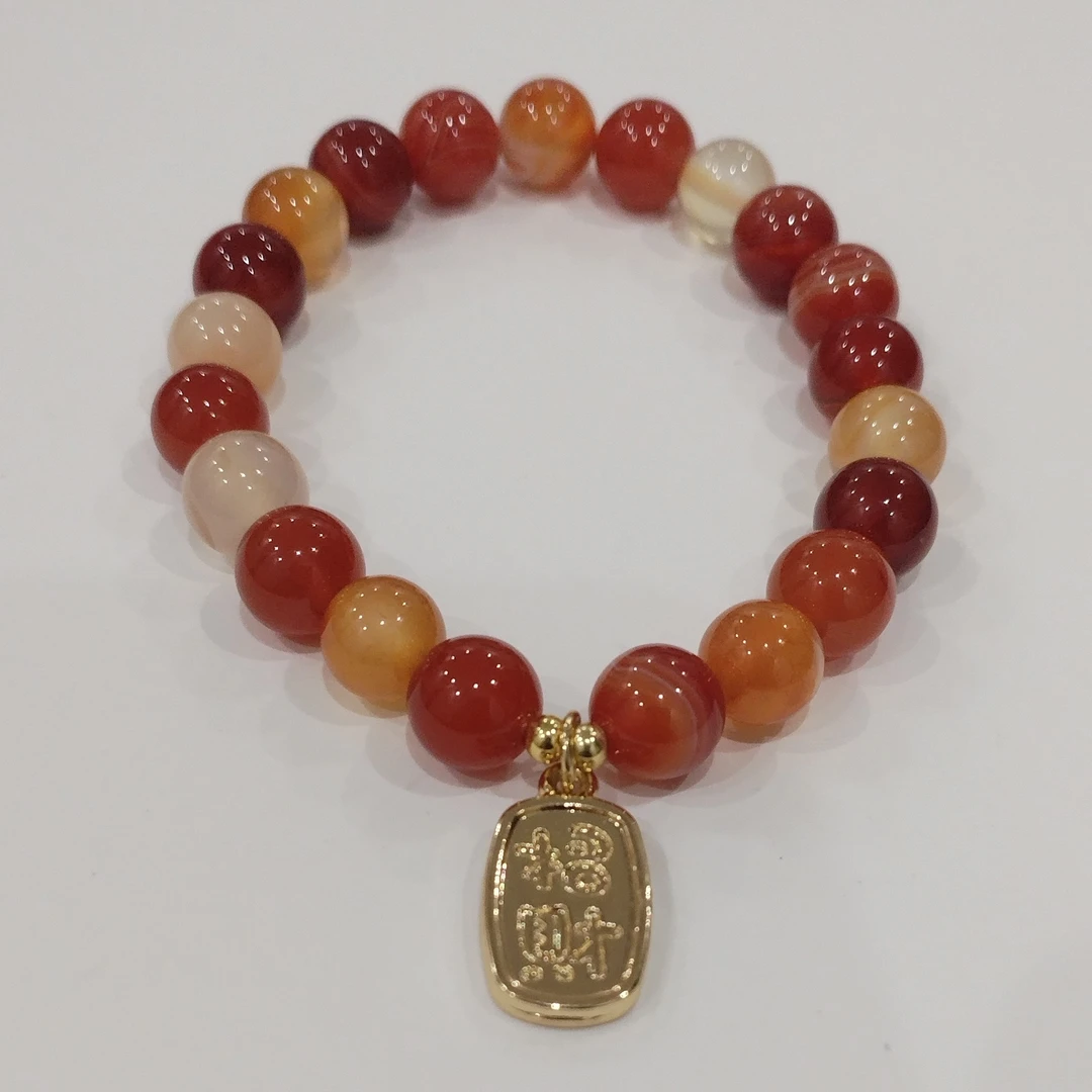 天然卡8盐源玛瑙配18K镀金纳福吊坠时尚手链135