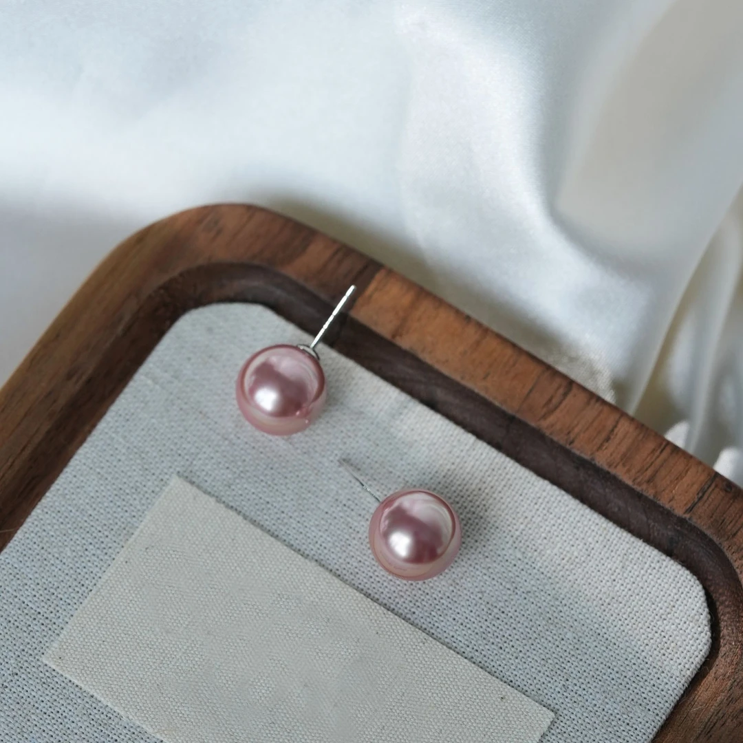 丽沁 925银耳饰 甜美粉珠珠耳钉女气质小众耳饰简约耳环经典