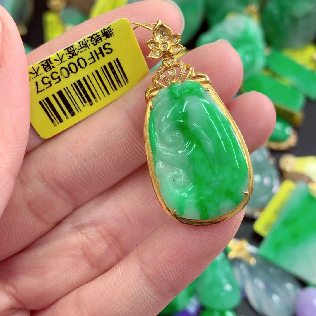 翡翠18K金镶嵌吊坠(不含链)