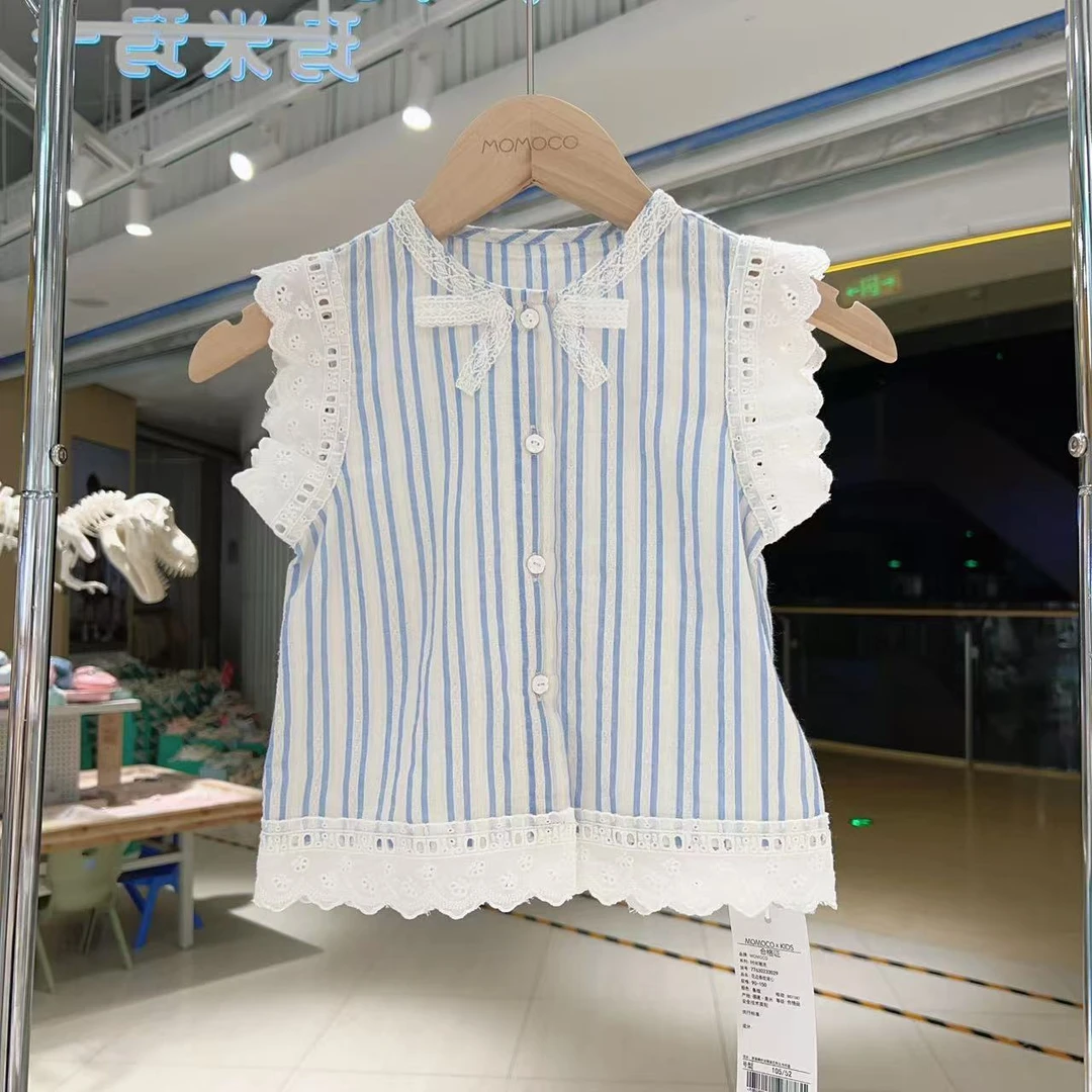 MOMOCO女童夏季儿童女宝时尚休闲花边条纹T恤77630233029