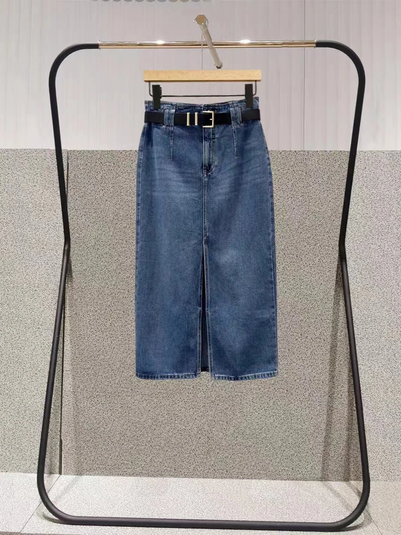 艾家2025 新款 简约百搭洋气高腰显瘦牛仔半裙3510