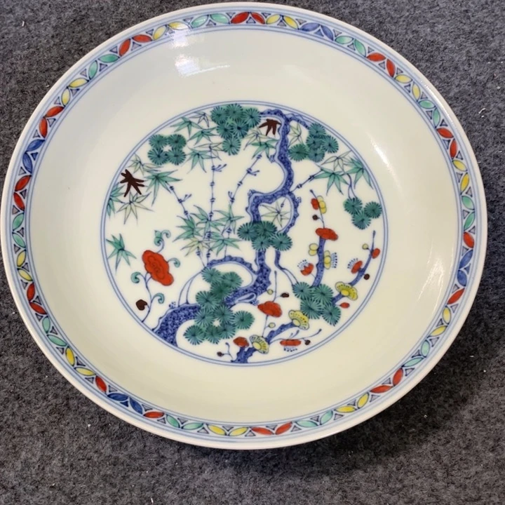 顽***鸡摆件斗彩盘瓷器摆件