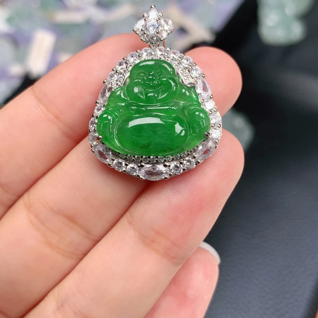 颈饰银S925镶嵌翡翠佛公