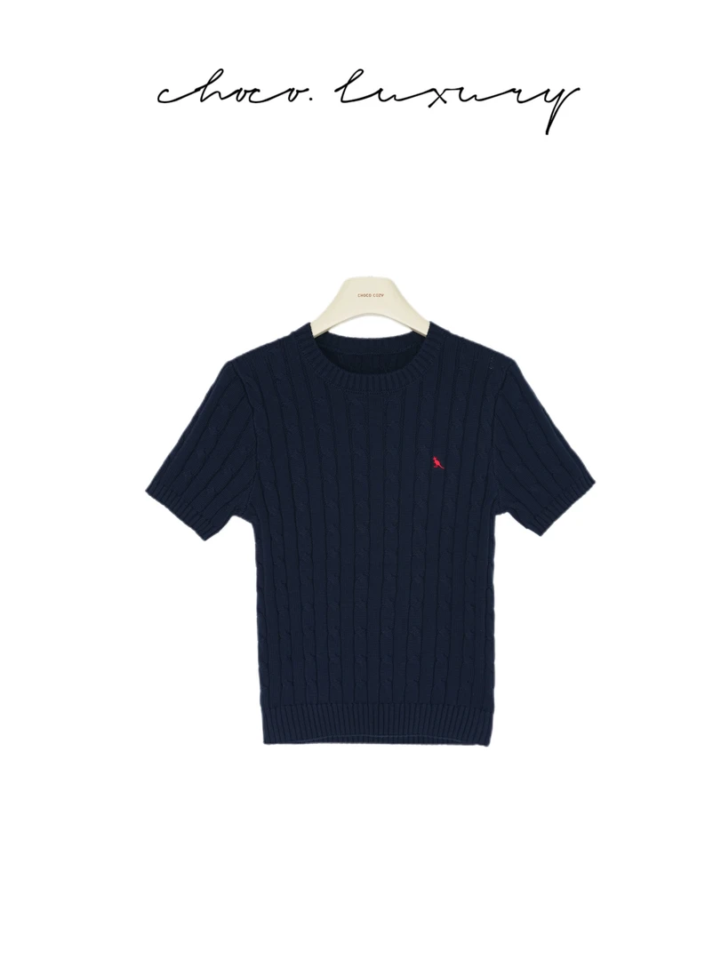 CHOCO【老钱哲学】袋鼠刺绣标100%棉绞花针织短袖上衣D2999